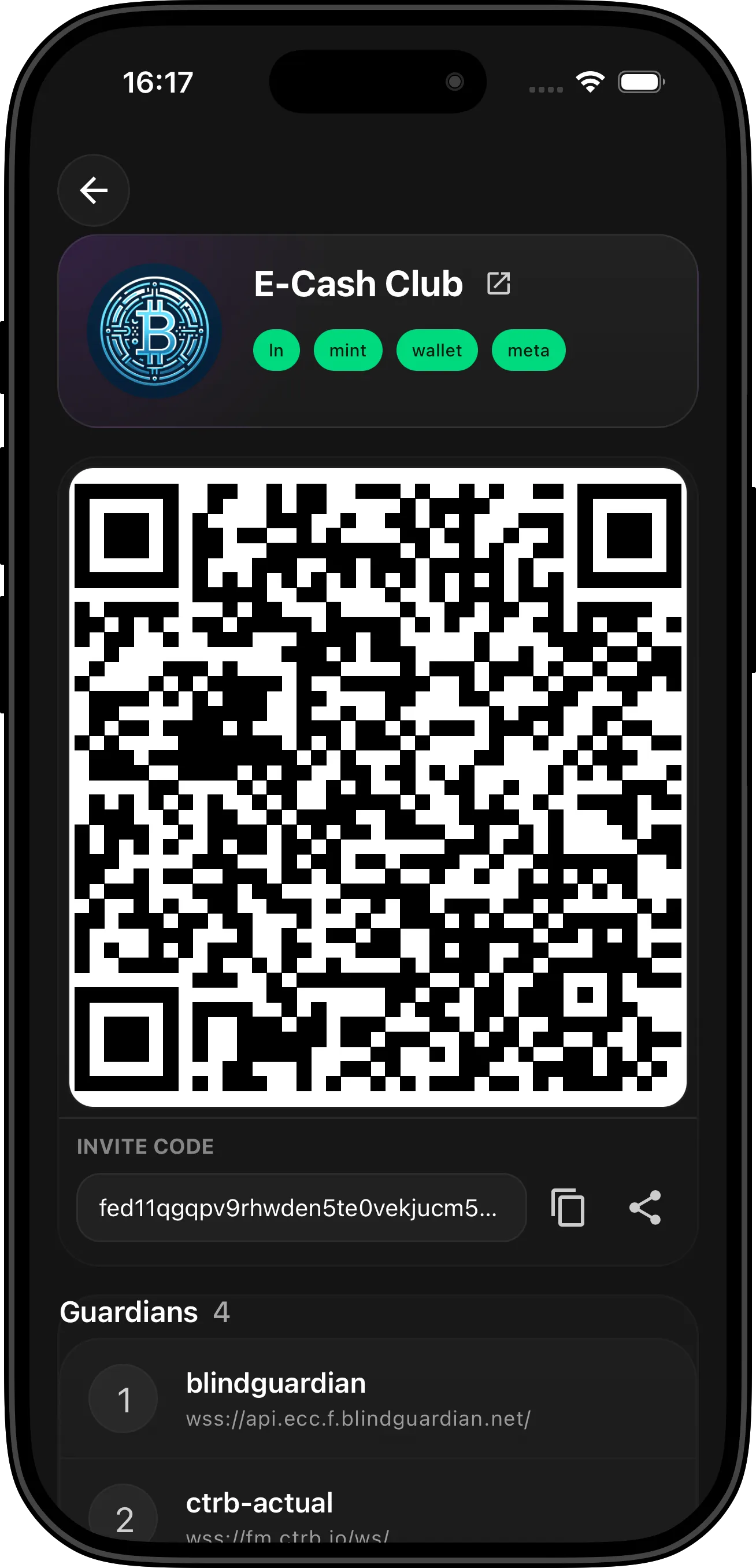 Vipr Wallet federation details screen with limits and federation messages